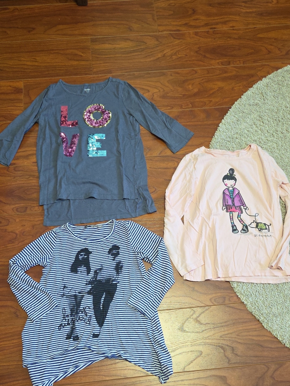 H&M, Lindex, Circi Gray Long Half-Sleeve Tee with Multicolor Sequin LOVE